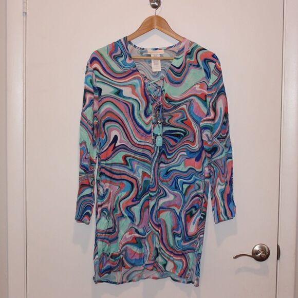 New LA BLANCA Crystal Cove V-Neck Tunic CoverUp Mini Dress Women Size Medium - Picture 4 of 11